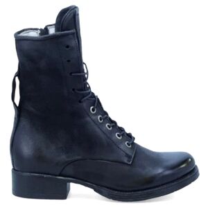 New Miz Mooz Nala Combat Boots Black Lace Up Leather Side Zip Closure Rugged